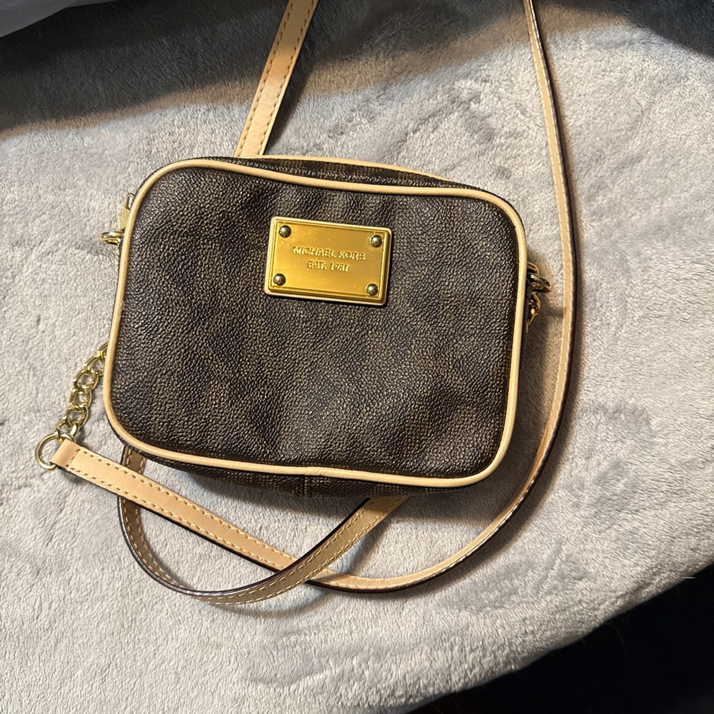 Michael Kors Dark Brown Crossbody Bag with Gold Accents